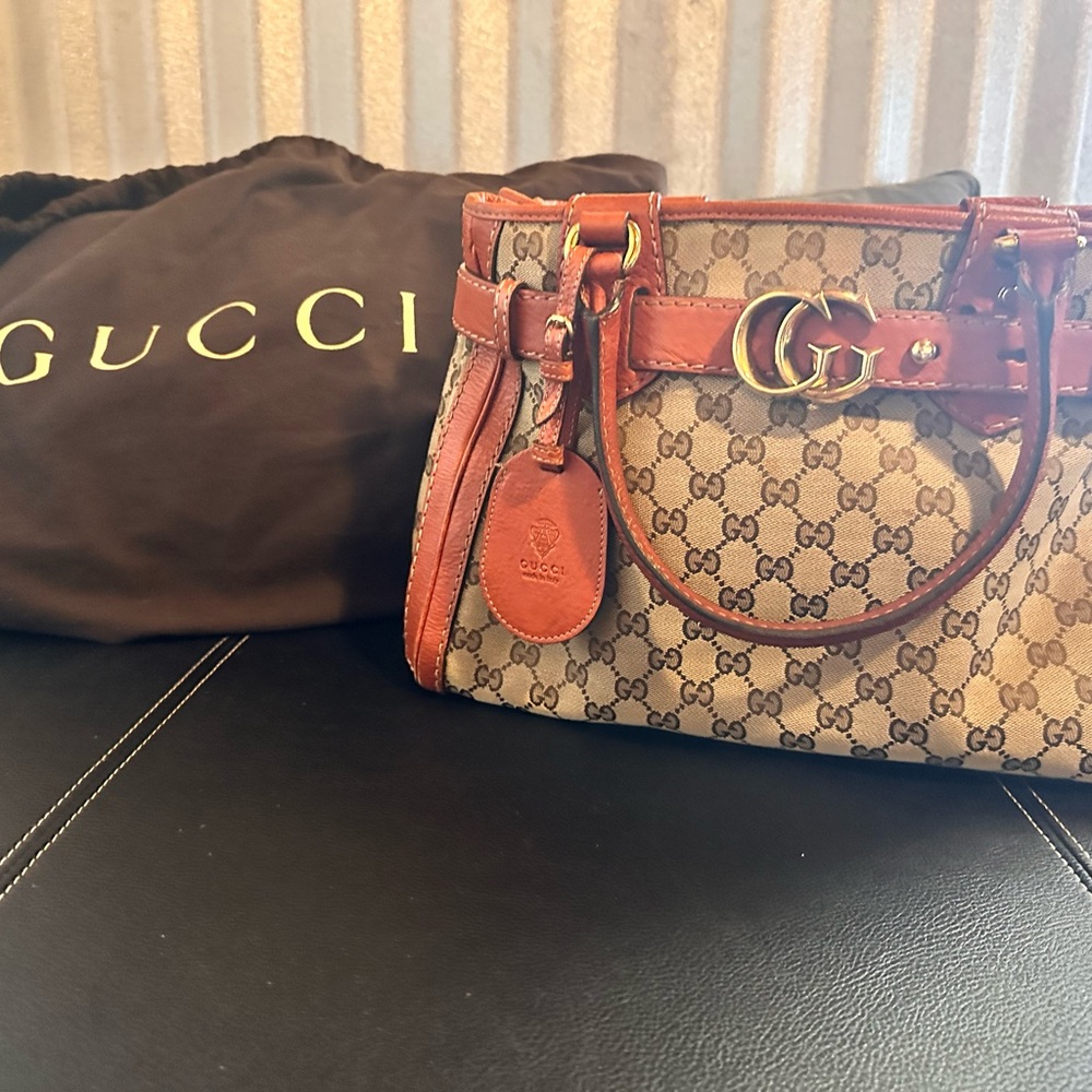 Gucci Signature Brown and Tan Satchel